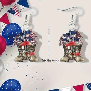 Earrings Combat Boots Bouquets of American Flags Military Proud & Pride in USA